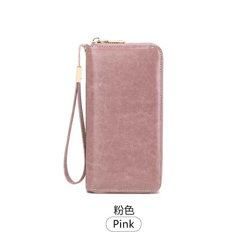 New Anti-theft Brush Women's Wallet Oil Wax Leather Long Zipper Wallet Large Capacity Clutch