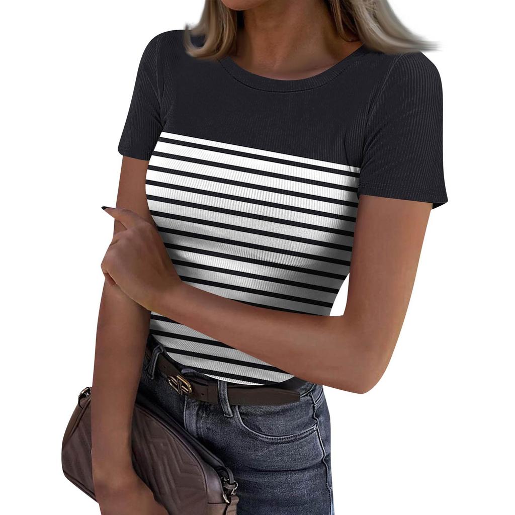 Женская узкая футболка, модный повседневный свитер с круглым вырезом и коротким рукавом