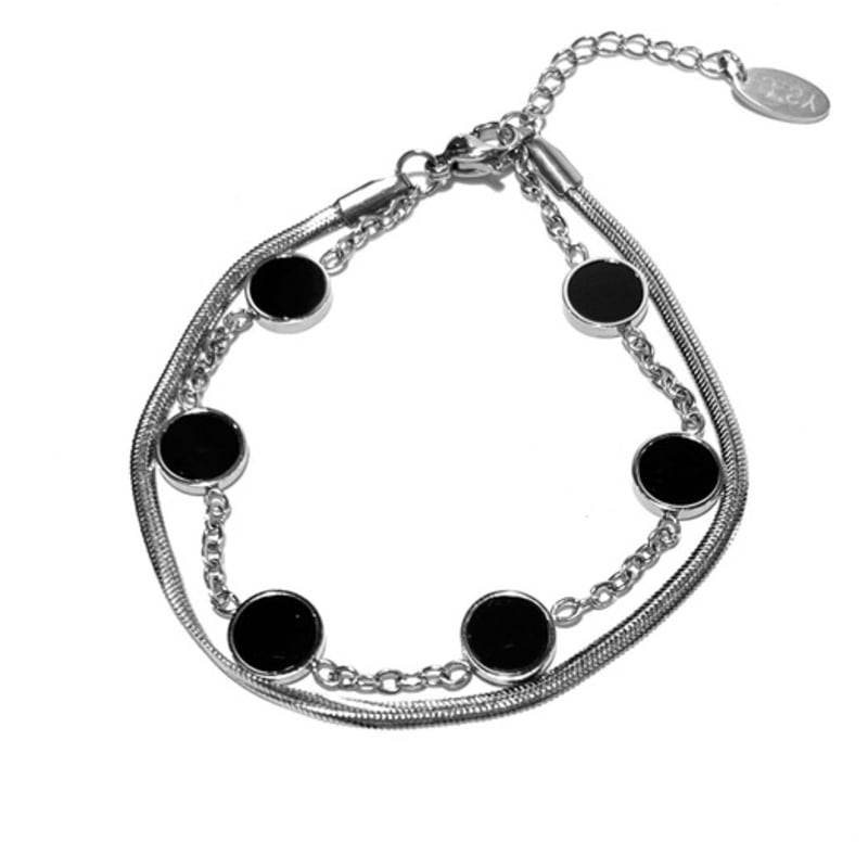 S SY браслет из оникса с двойным слоем, квадратный, серебряный