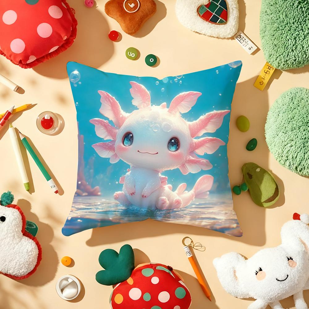 Cartoon Cute Axolotl Cushion Cover Plush Fabric Soft DoubleSided Printed Sofa Warm Winter Home Gift Pillow Cover