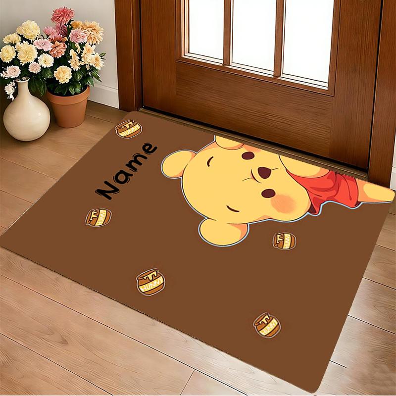 Custom Name Pooh Bear Living Room Non-Slip Area Rug Soft Carpet for Bedroom Kids Playroom Sofa Office Home Decor Doormat