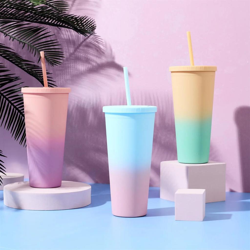 Tie-Dye Pp 700 Ml Orange-Pink Straw Cup