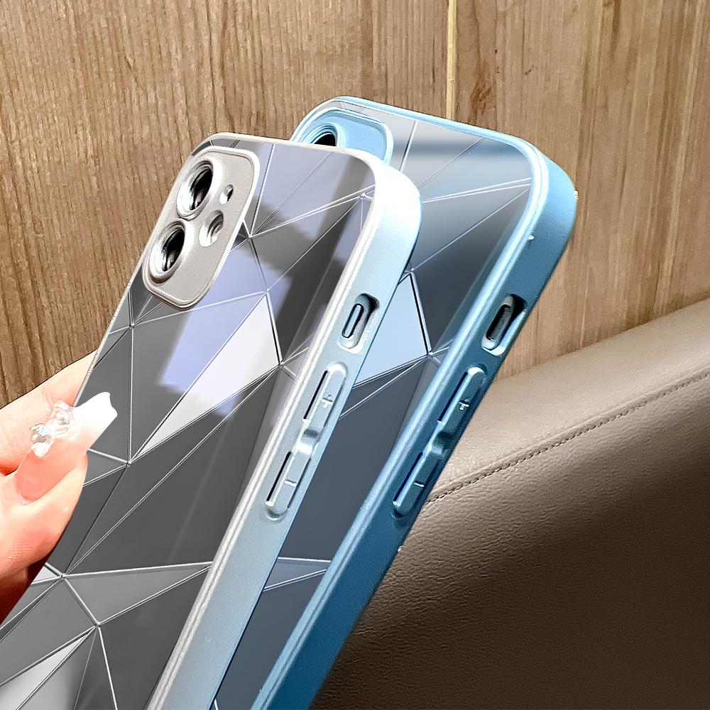 Чехол для телефона с геометрическим треугольником, металлический лак, закаленное стекло, противоударный чехол для Huawei Honor iPhone OPPO Realme OnePlus Xiaomi Redmi Samsung Vivo