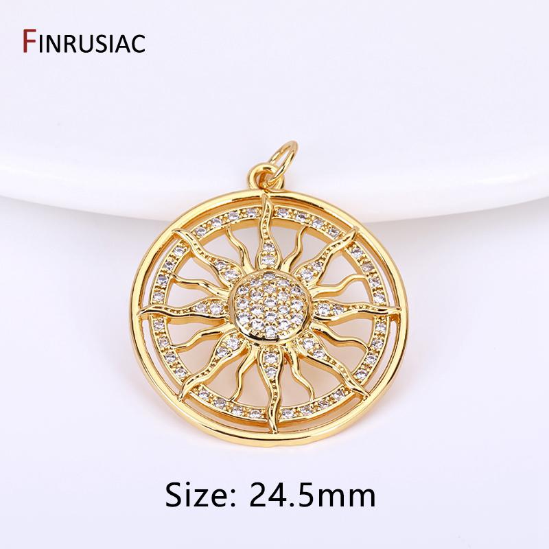 14K Gold Plated Round Sun Charms Brass Inlaid Zircon Sun Pendants For DIY Nacklace Making Jewelry Making Accessories