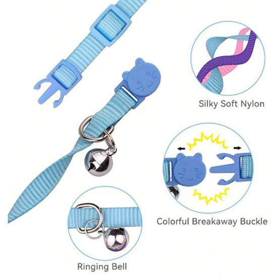 Ошейник для кошек с колокольчиком, мягкий, безопасный ошейник для кошек с быстросъемной пряжкой, регулируемый нейлоновый ошейник для кошек и щенков