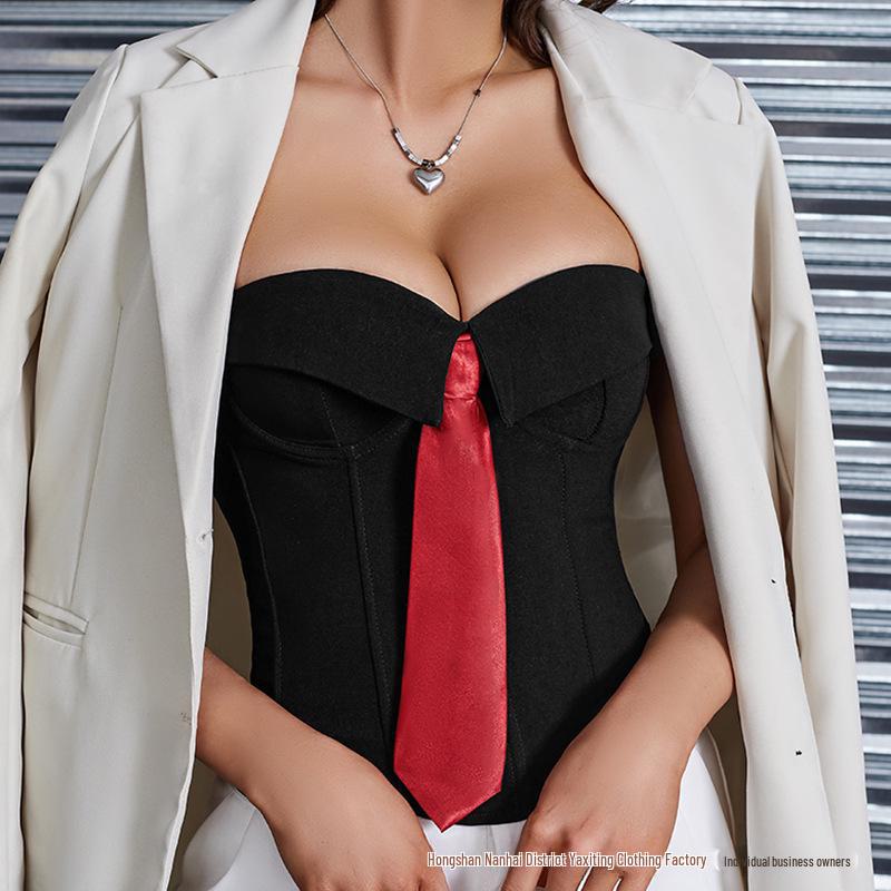 2025 Fashion Tube Top with Removable Pads and Fishbone Zipper Waist - Accentuates Body Shape