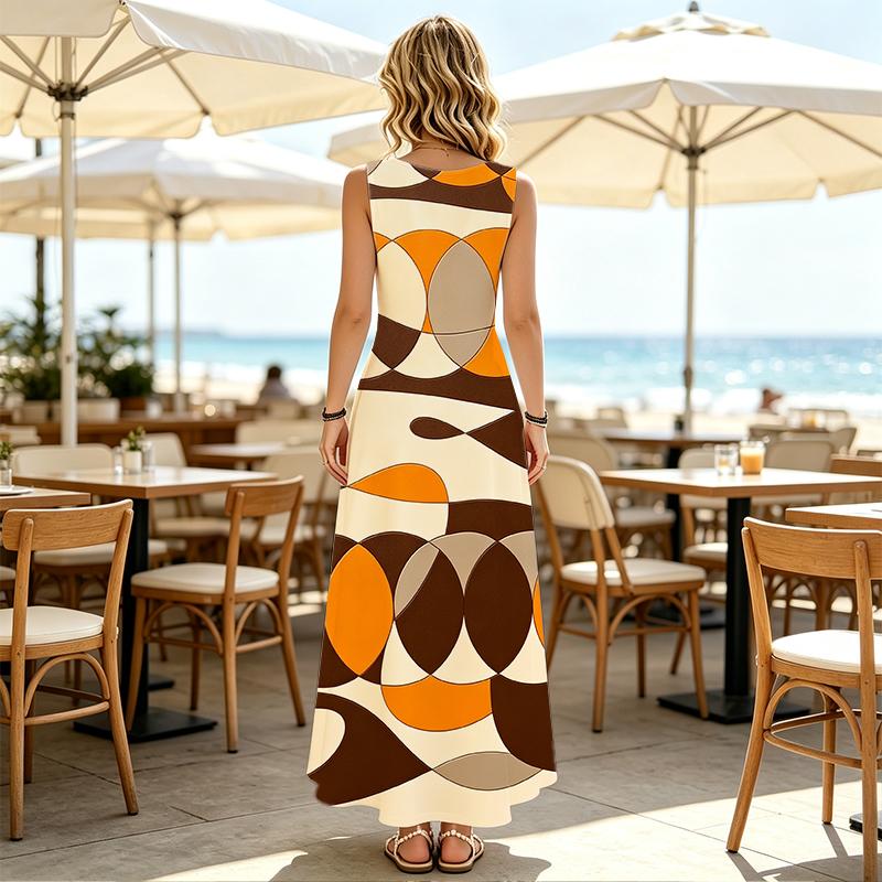 Women's Bohemian Geometric Sleeveless Maxi Dress Soft Comfort Fabric,Flowy A-line Silhouette,Elegant,Ideal for Daily Outings & Loungewear.