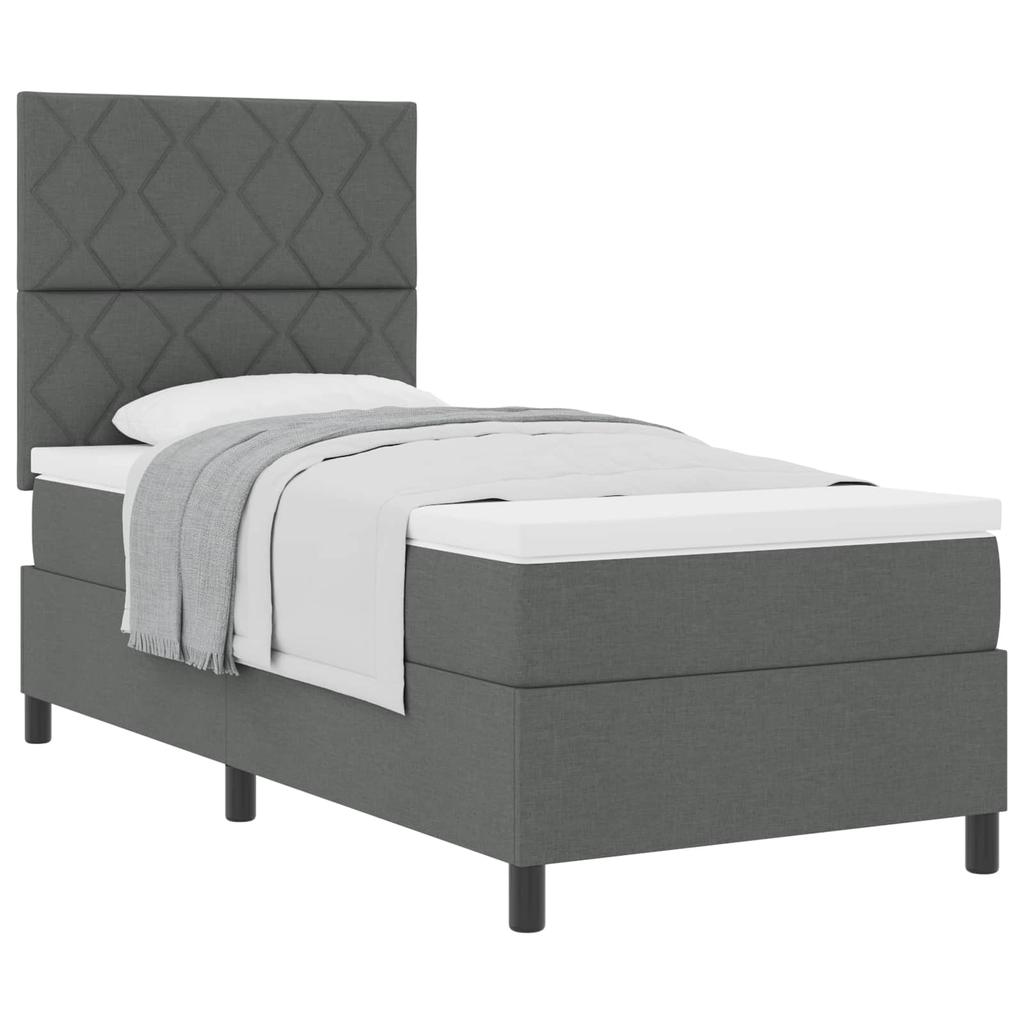Box Spring Bed with Headboard Dark Grey 100 x 200 cm Fabric