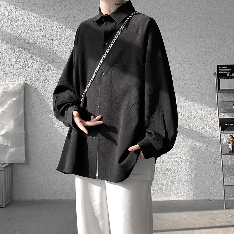 Мужская рубашка ретро однотонная на осень 2025 года, мужская повседневная рубашка в японском стиле харадзюку, мужская рубашка на пуговицах с отложным воротником, винтажные топы
