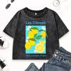 The Lemon Tree Les Citrons Print Women Washed T-Shirt Street Cotton Top Vintage Clothes Summer O-Neck Short Sleeve