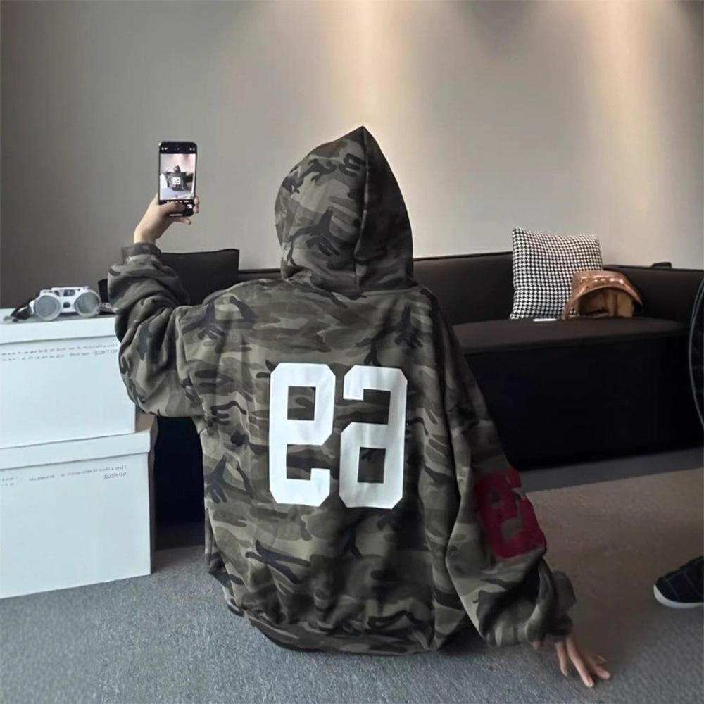 Камуфляжный свитер с капюшоном с принтом букв, мужское осеннее пальто, ретро кардиган для пары