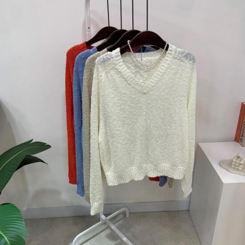C S In The Room baSiC popCorn V neCk Long SleeVe Knit 4 ColorS