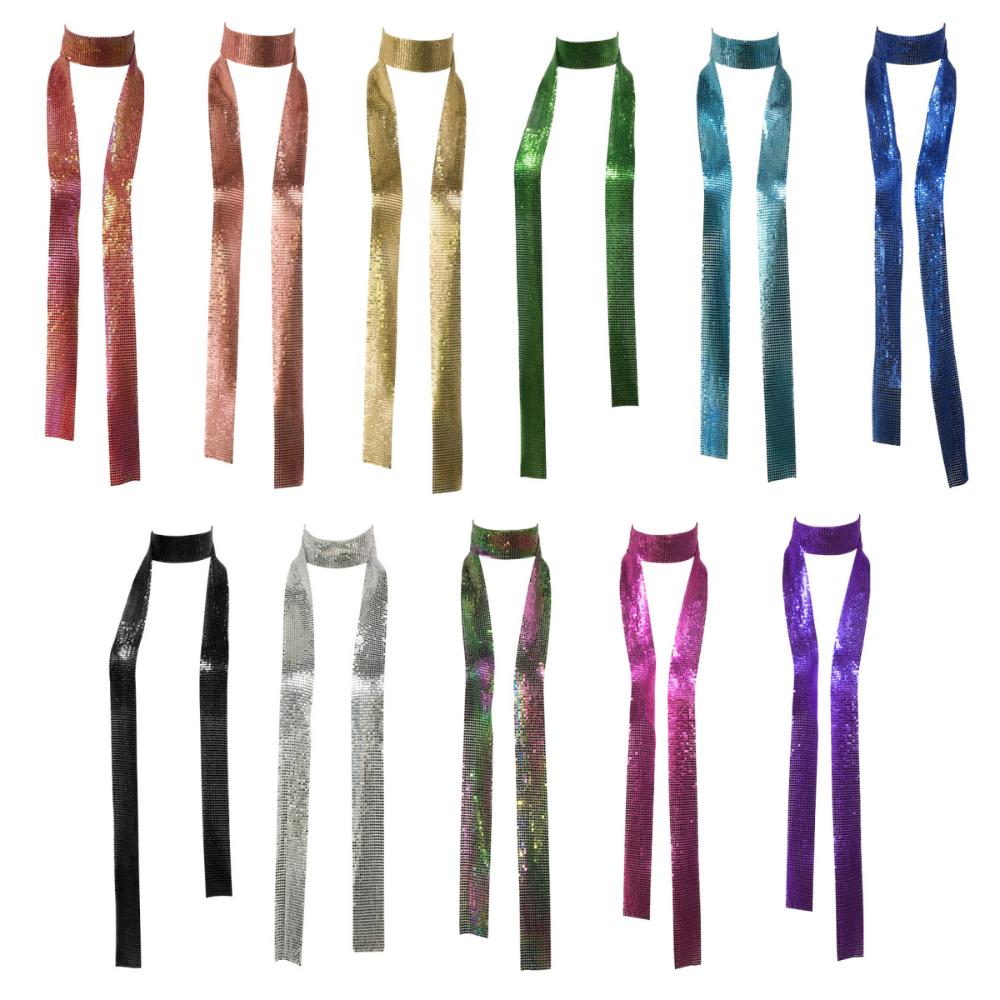 Glittering Sequin Scarf Aesthetic Bling Neckerchief Lightweight Slender Scarf Party
