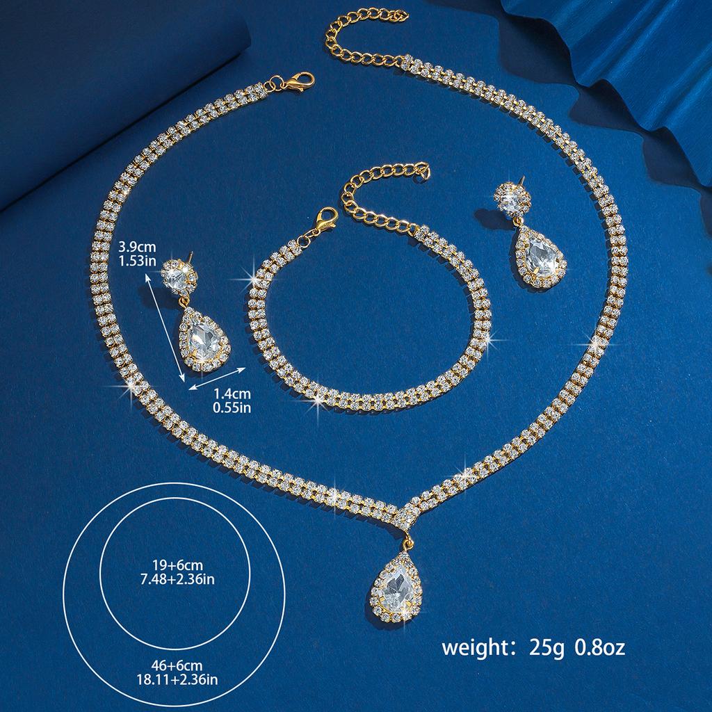 4PC Women's Fashion Water Drop Necklace, Earrings, Bracelets, Zircon Set, Suitable for Wedding, Party, Festival Gifts
