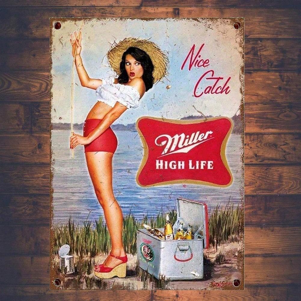 Винтажная металлическая жестяная табличка Pin Up Girl Пивной Бар Настенное Искусство 8x12 Дюймов Домашний Декор