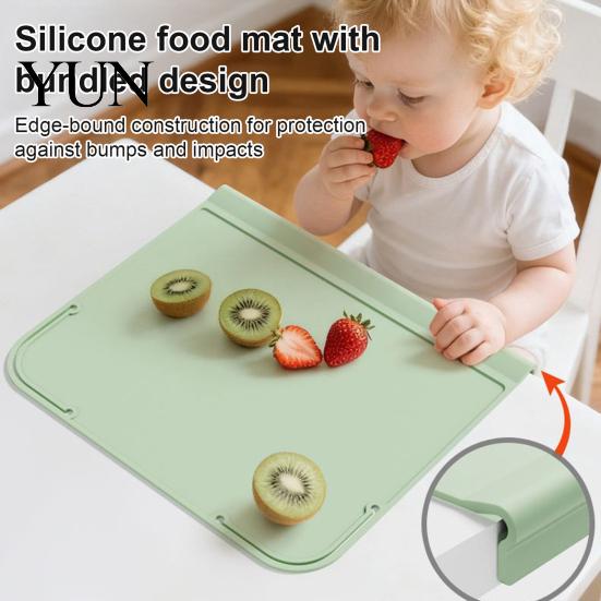 Easy Clean Dining Mat Silicone Placemat for Toddlers, Non-Slip Food Grade Baby Eating Mat, Countertop Protective Pad Table with Safety Edge, Foldable