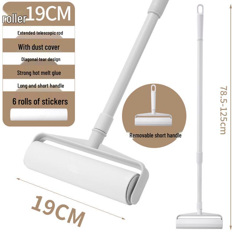 Long-Handle Lint Roller: Hair & Dust Removal Sticky Brush with Tearable Rolls for Floor and Bed.