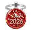 Брелок Год Лошади 2026 Дизайн Зодиака Компактный Брелок-Подвеска на Удачу с Колокольчиками Металлическая Рамка Праздничное Украшение