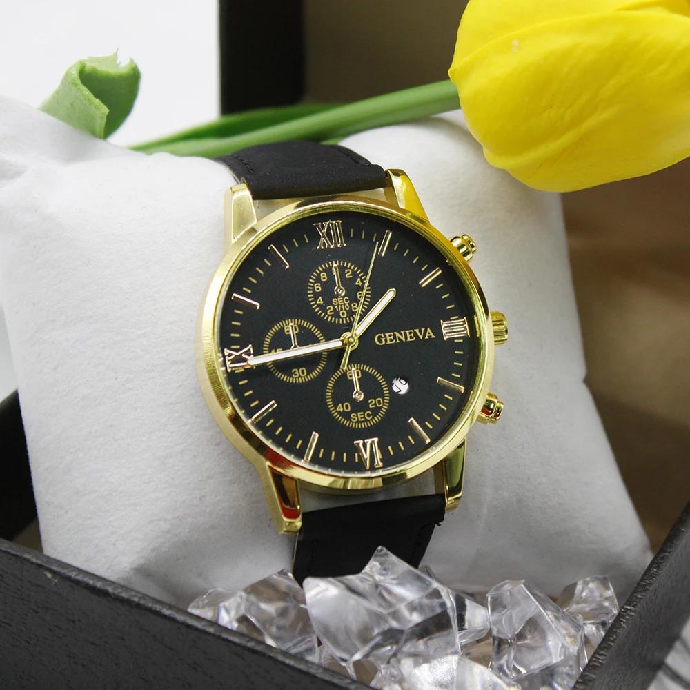 Набор из 5 предметов, мужские роскошные часы, кварцевые часы, ударопрочные кожаные ремешки, часы с хронографом, спортивные мужские часы, в комплекте коробка с браслетом
