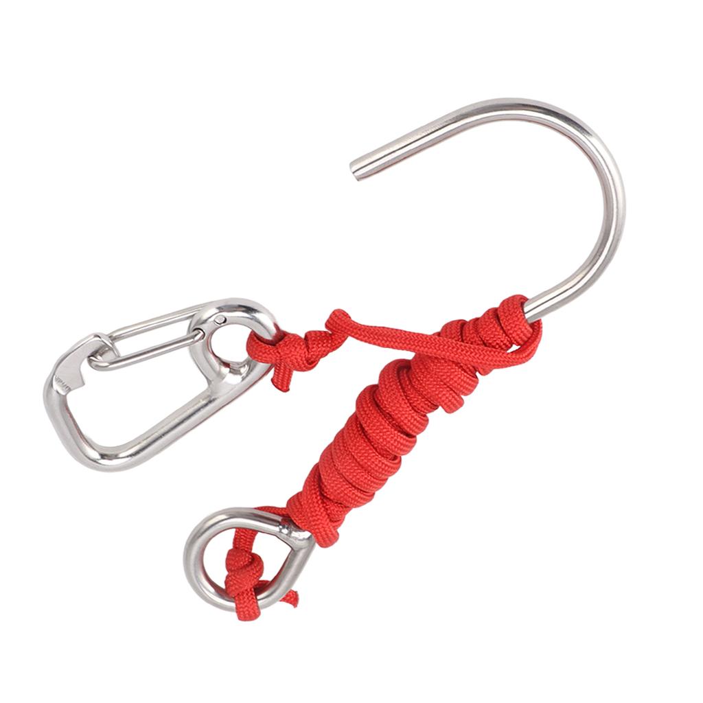 Diving Stainless Steel Single Hook Diving Reef Hook with Lanyard Quick Release Buckle Red