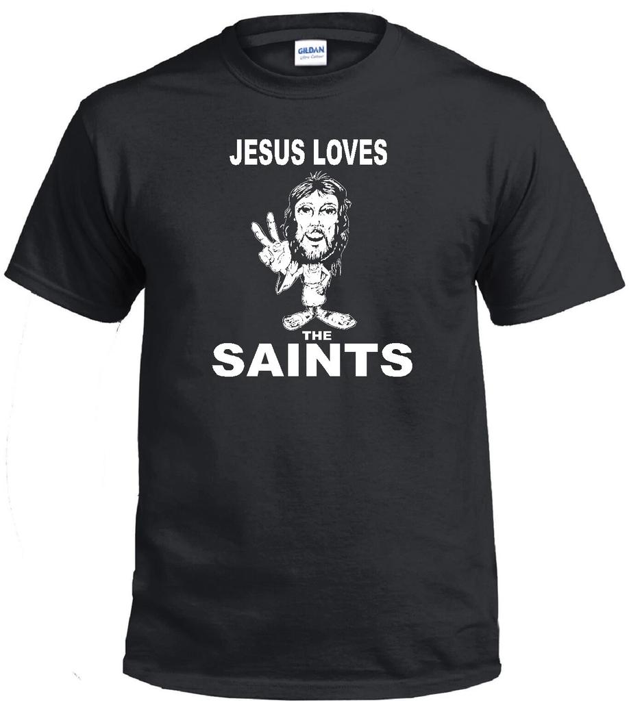 JESUS LOVES THE SAINTS CHRISTIAN FOOTBALL FAN NEW ORLEANS JERSEY T-shirt Tops Tees Unisex