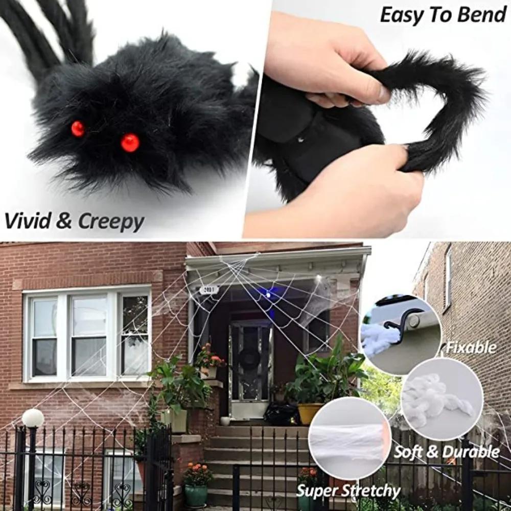 Halloween Triangle Spider Web Plush Spider Indoor and Outdoor Courtyard Lawn Indoor and Outdoor Prank Scene Decoration