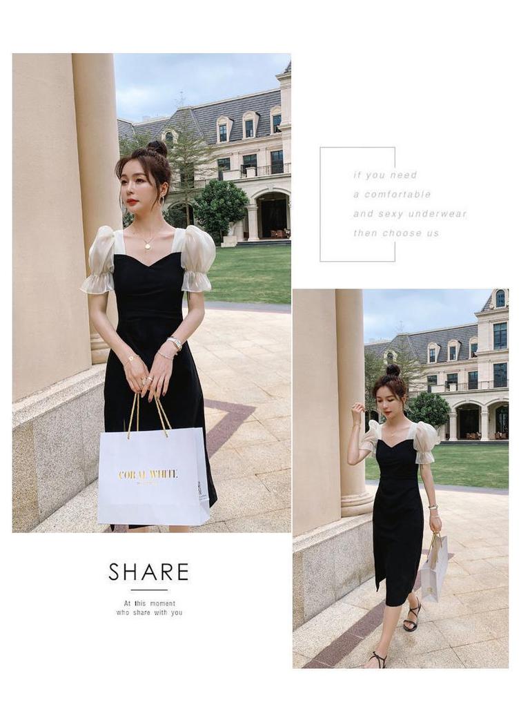 Женское летнее черное облегающее платье миди с короткими рукавами 2021 года