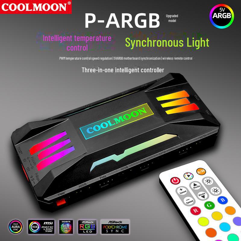 Контроллер вентилятора ARGB Sync 5 В 3-контактный с ШИМ-регулировкой температуры и беспроводным пультом дистанционного управления