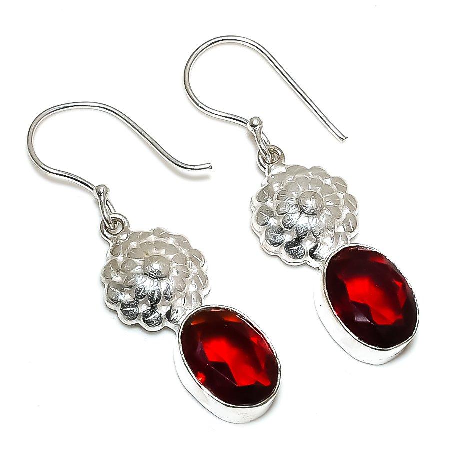 Подарочные серьги ручной работы из стерлингового серебра 925 пробы с натуральным мозамбикским гранатом 1,85 дюйма J4r34