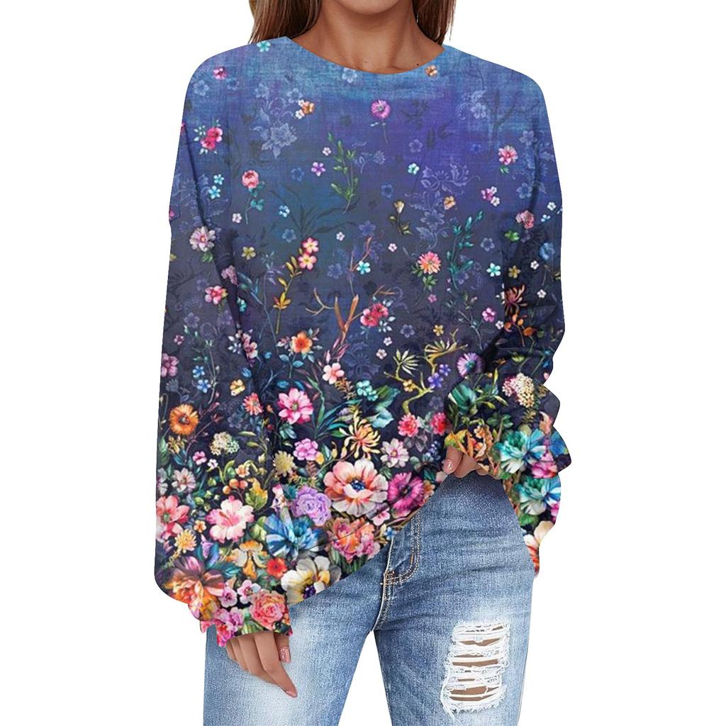 Толстовка большого размера для женщин с круглым вырезом и принтом, с длинным рукавом, толстовка