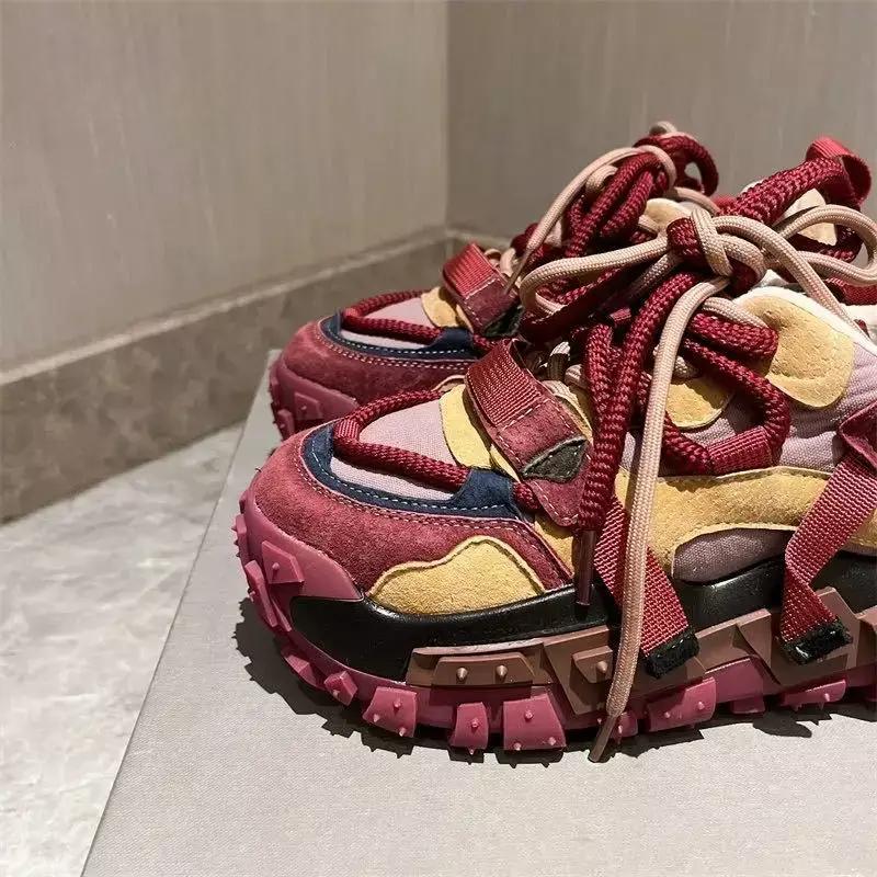 Модные кроссовки Color Block Chunky для мужчин/женщин, дизайнерские кроссовки с высокой подошвой, модные повседневные туфли с увеличенной внутренней высокой платформой