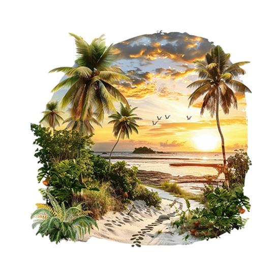 Summer Beach Sunset Wall Stickers Large Tropical Plant Palm Tree Wall Decals Peel And Stick Wall Art Decor for Living Room Bedroom Office Sofa