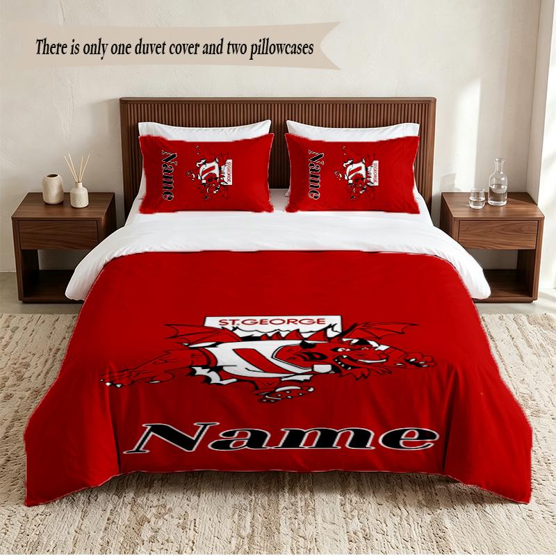 St George Illawarra Dragons Personalized Custom Name 3‑Piece Bedding Set Soft Duvet Cover Set For Bedroom Home Decor