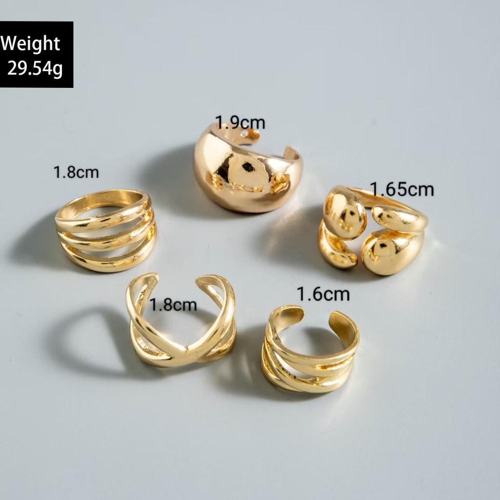 European and American Style Geometric Irregular Fashion Ring Set, Personalized Design, Imitation Pearl Layered Ring Ring