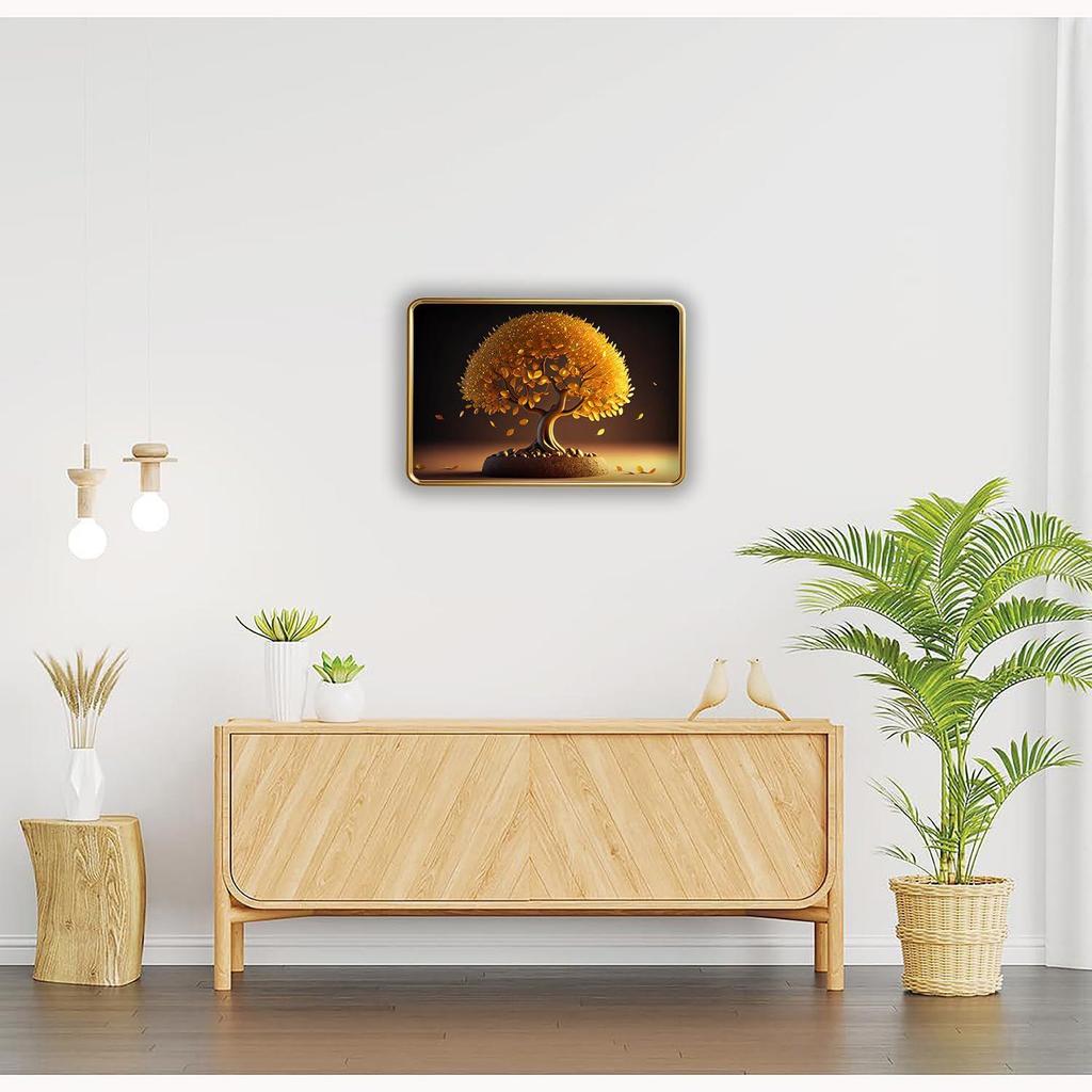 Vastu kalpavriksha Golden Money Tree Photo Frame, Gold Slim, Sparkle Coated Laminations,
