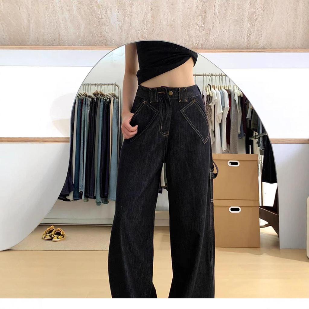 Женские джинсы больших размеров в стиле ретро с высокой посадкой, черные - Осень 2025, широкие брюки, стройнящие