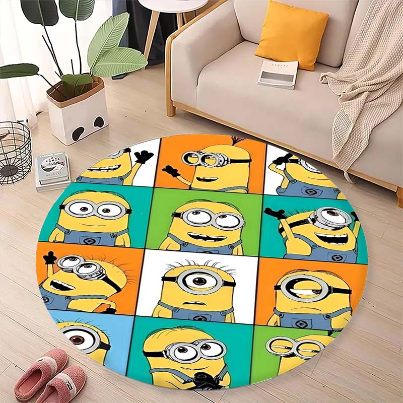 Hot Sale Minions Round Rug Cute Cartoon Theme Circular Floor Mat For Kids Boys Bedroom Dorm Playroom Home Decoration