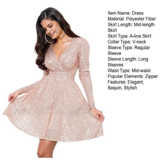 Женское сверкающее мини-платье с пайетками, длинное вечернее платье с V-образным вырезом, облегающее женское коктейльное платье для вечеринок, свадеб, клубов, выпускных вечеров