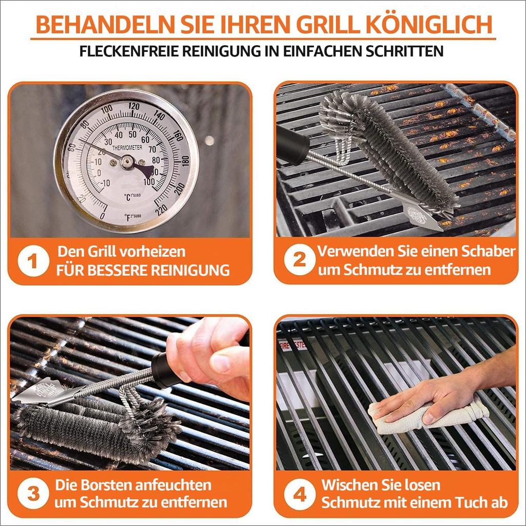 BBQ Grill Cleaning Brush&Scraper – Barbecue Wire Brush for Grill– 18'' Stainless Grill Grate Cleaner - Safe Grill Accessories&Tools for Charcoal