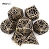 7 Pcs Yellow Gear Wheel Metal Dice Hollow Metal Polyhedral Dice Set Suitable for Role-Playing RPG Board Game Card Game