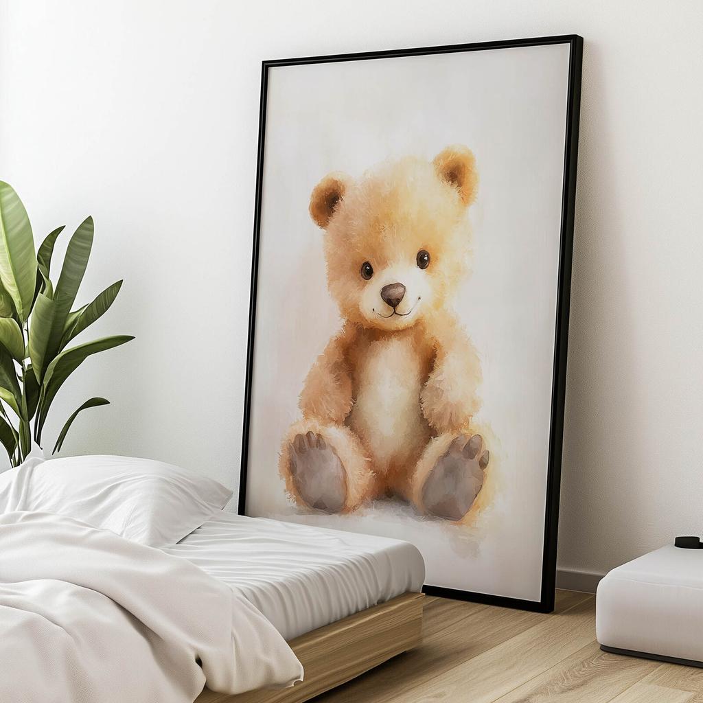 Pluszowy Uroczy Miś Pluszowy Uroczy Miś, 70X100 Cm, Rama Drewniana Jasny Dąb, Papier Matowy 230 Gsm