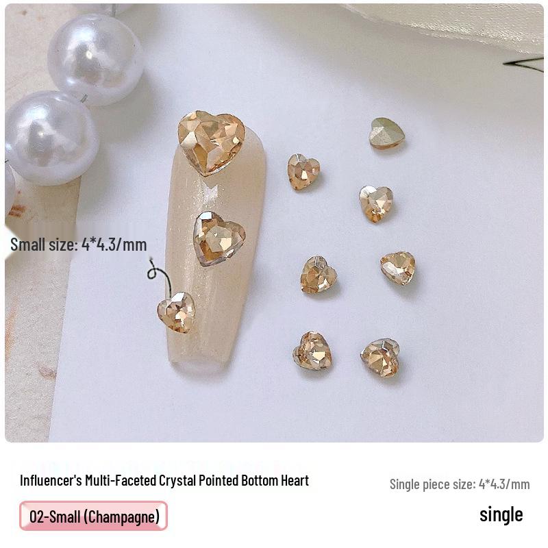 Heart Rhinestone Nail Art Accessories: Super Shiny Crystal Glass In Iridescent Peach, Small & Large Sizes