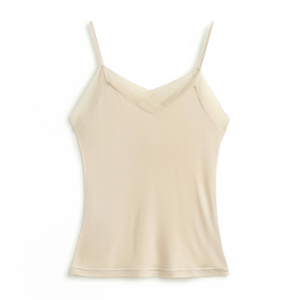 26 New Spring/Summer V-neck Versatile Strap with Mulberry Silk Solid Color Sexy Tank Top for Women