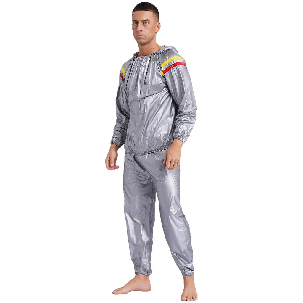 Мужской ПВХ Потоотделяющий Костюм S-4XL Худи-Куртка и Длинные Штаны на Резинке для Тренажерного Зала, Тренировок в Сауне