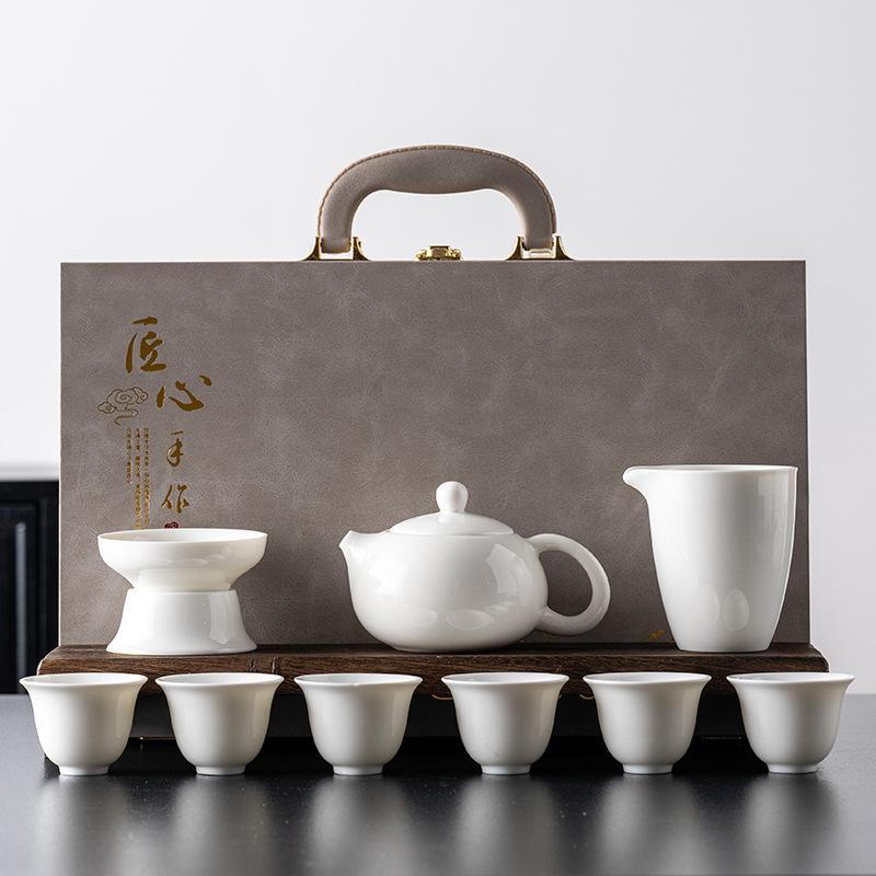 Suet Jade White Porcelain Xishi Pot Set, a Complete Set of Kung Fu Tea Sets, High-end Business Souvenirs, Gift Boxes, Boutique Products