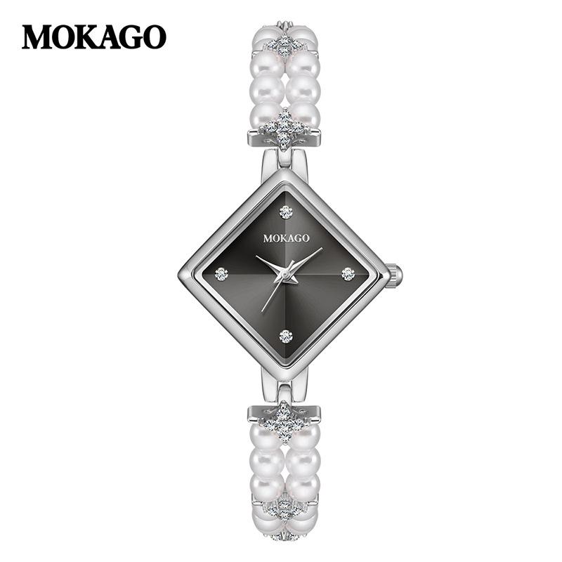 Женские кварцевые часы Moka High Pearl с бриллиантами, водонепроницаемые, класса люкс, с ромбовидным циферблатом «солнечные лучи» и элегантным медным браслетом.