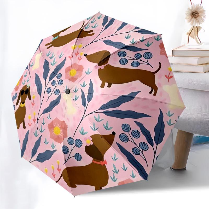 1pc Dachshund Floral Illustration Umbrella with Plastic Handle,Suitable for All Seasons Home Travel Outdoor Umbrellaptys31018