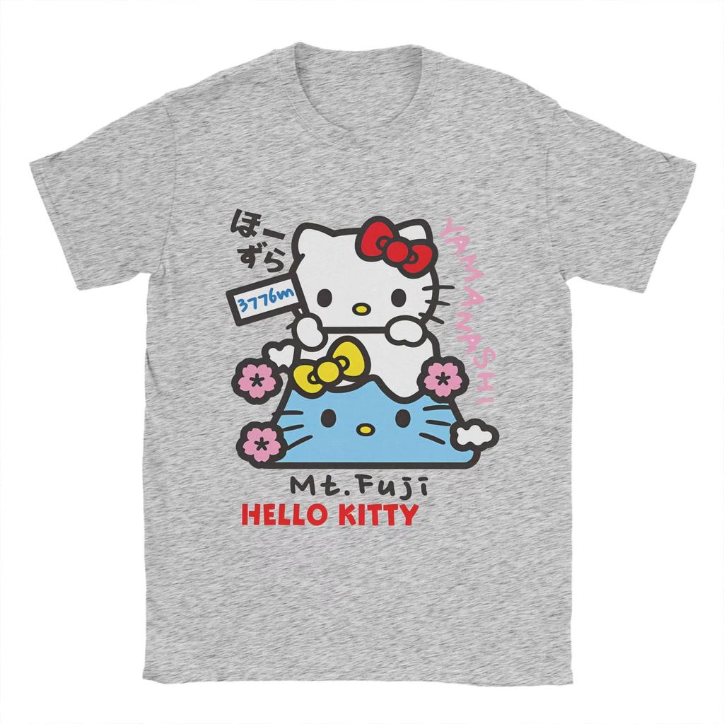 Summer  Hello Kitty Fuji Japanese Travel Theme  Cotton Printed Oversized Loose Tshirt Adult Children Parent Top