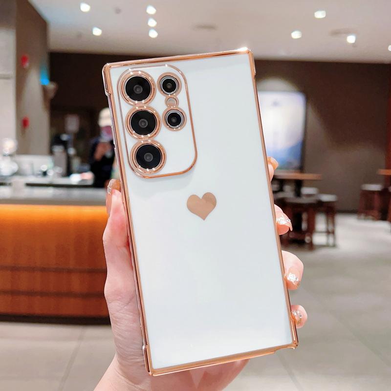 Solid Color Love Heart Print Slim Case For Samsung Galaxy S25 Ultra S24 FE S23 S22 S21 A16 A55 A15 A35 A25 A14 Plating TPU Soft Shockproof Phone Cover