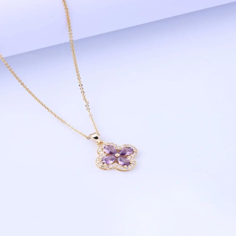 Natural 5A Grade Amethyst Clover Pendant S925 Pure Silver Crystal Jewelry